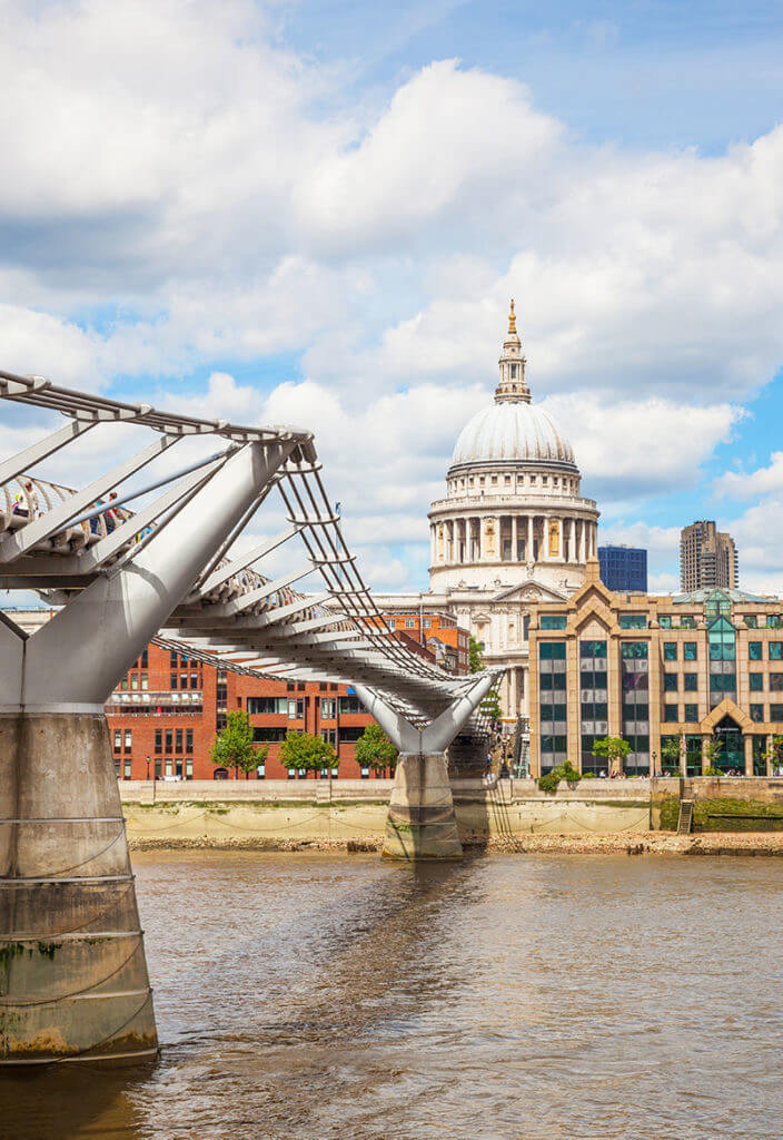London Millennium Bridge in the day time with St Paul's Cathedral in the background