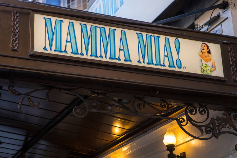 "Mamma Mia!" Show Sign on Theatre Entrance Roof