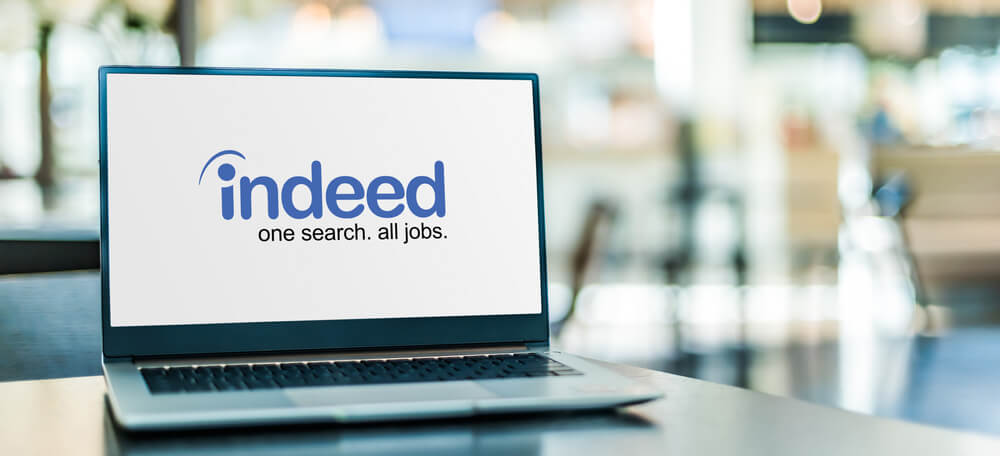 The Indeed app on a laptop screen