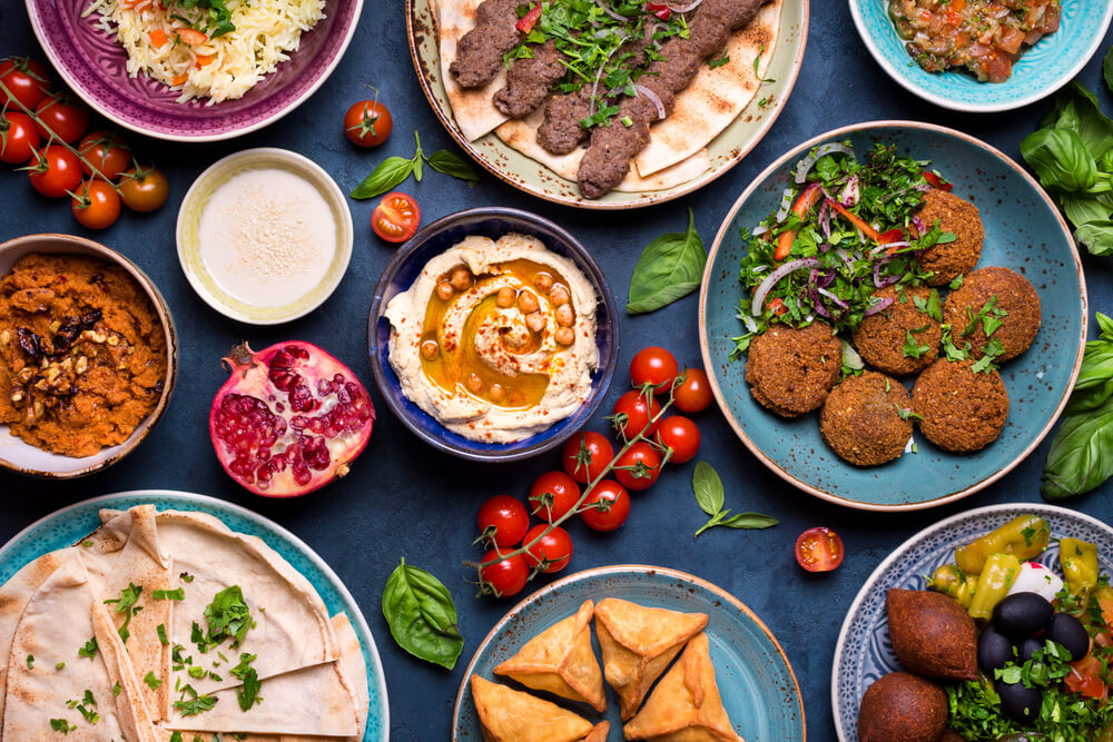 Middle-Eastern food on a dinner table