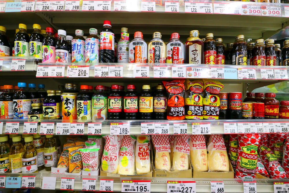 Asian drinks and snacks at a super market