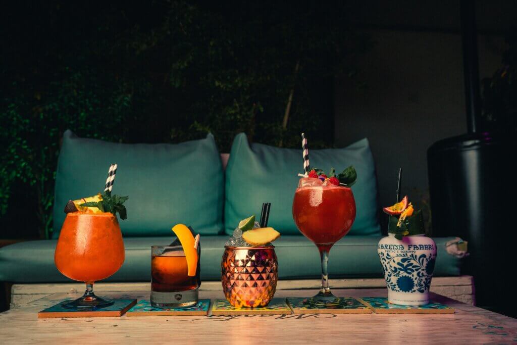 cocktails on a sofa for valentine's day