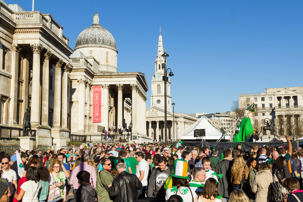 People outside an art gallery in London on St Patrick's Day
