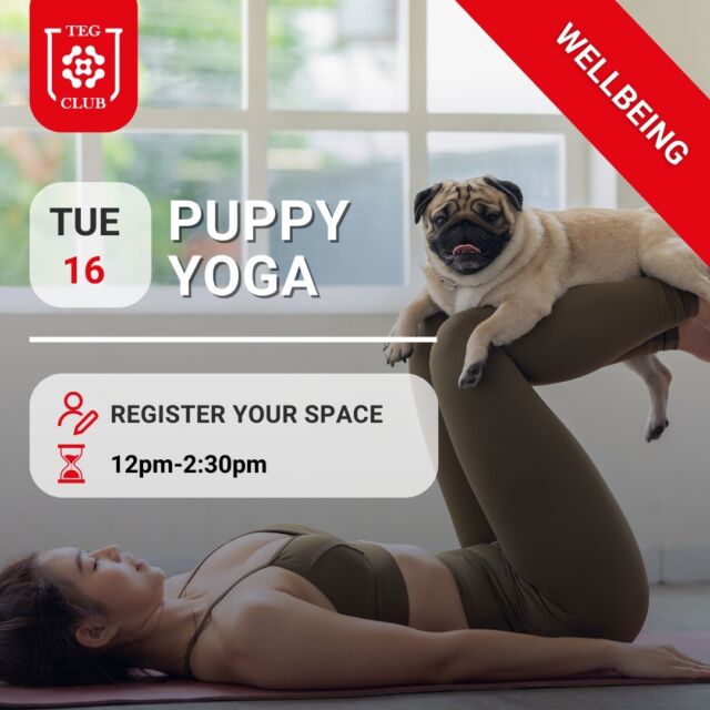 Stretch your way to happiness with TEG Club Puppy Yoga! 🐶🧘‍♀️

Join us for an exclusive event during Mental Health Awareness Week, dedicated to prioritising your health. ❤️‍🩹

Our furry friends are ready to help you lower your stress levels and release those relaxation hormones. 🐾

Don't miss out on this unique experience.🥰 Register via link in bio🔗