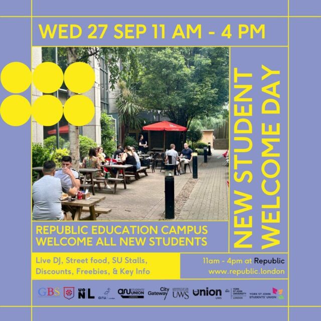 Get ready to kick-start your university experience with Fresher’s week, the ultimate event designed exclusively for new students at the @uwslondoncampus 🤩🎓

This is your chance to learn all about the TEG club and Student Union, make new friendships, and meet fellow peers. 🧑‍🤝‍🧑

But that’s not all…. There will be street food, freebies and a live DJ to make the day even better. 🔥

Don't miss out on this fantastic event organised in collaboration with @republic.ldn 🙌